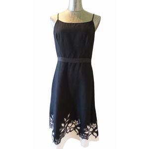 ANN TAYLOR Floral Hem Black Linen Dress Size 2